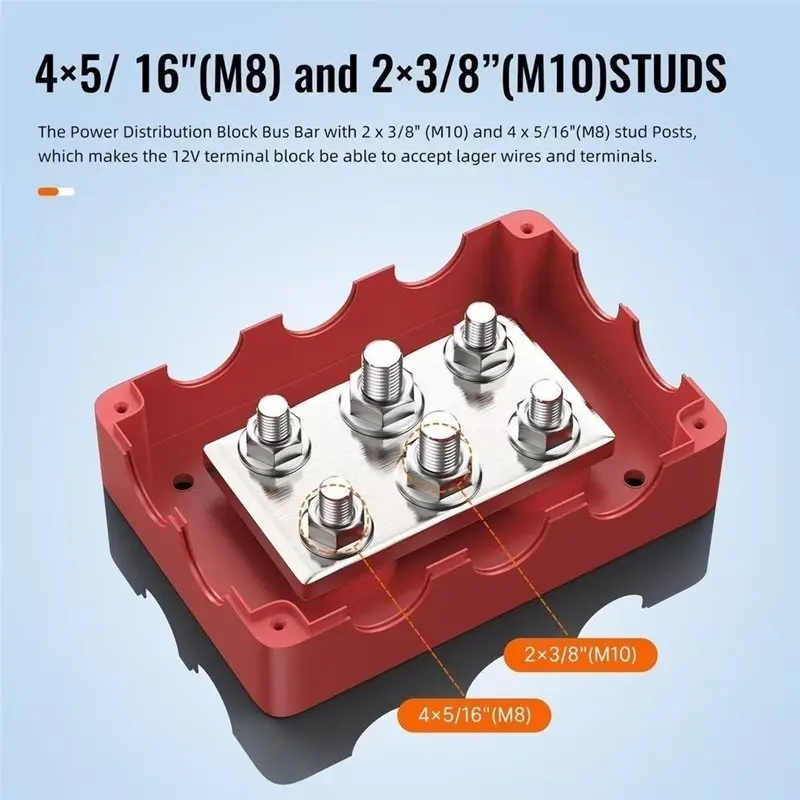 【A08I】RV Solar Marine Boat Power Distributor 500A 48V Heavy-Duty Negative Bus Bar 6-Position Dual-Stud Junction Box