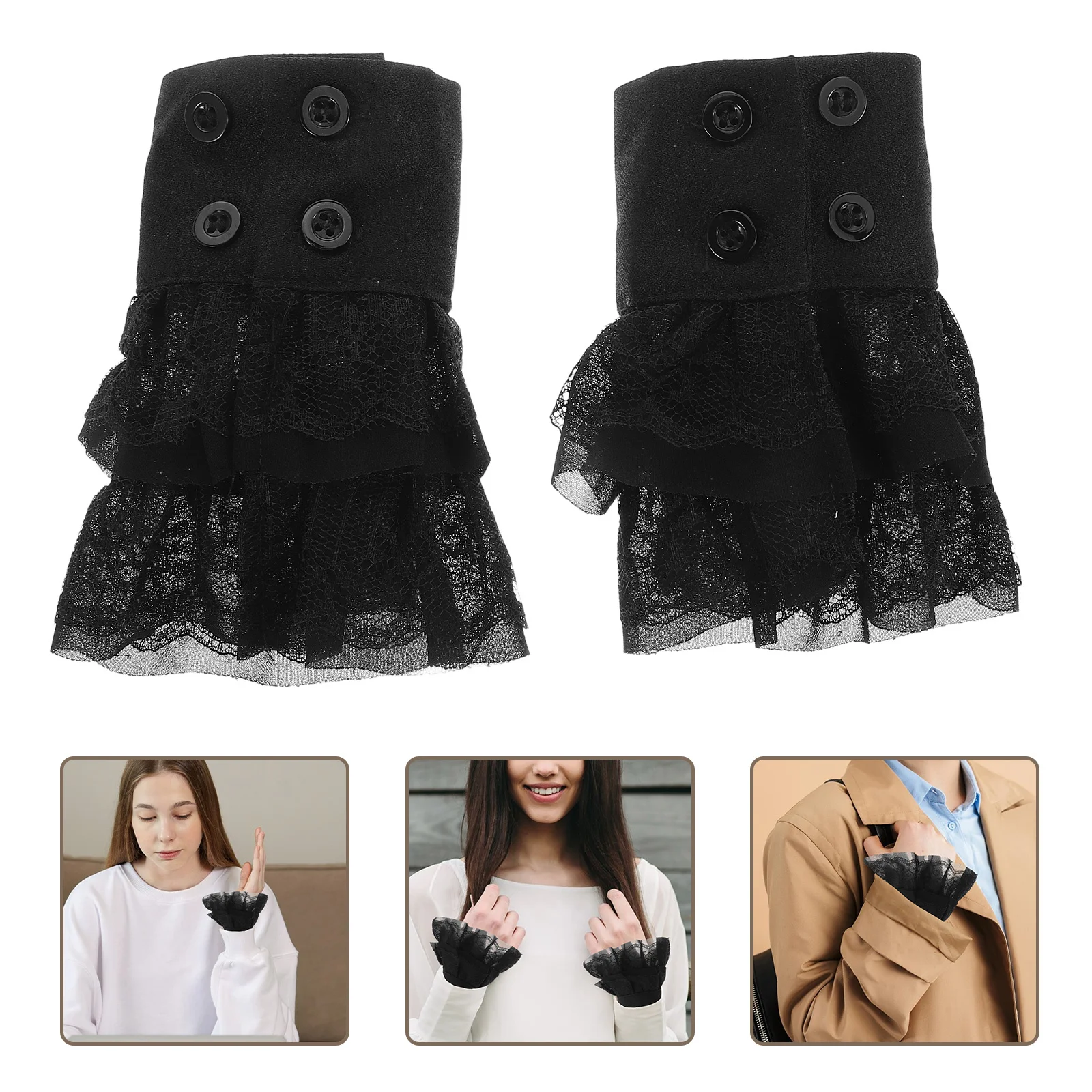 

1Pair Detachable Fabric Fake Sleeves Ruffle Cuffs Wrist Cuff Faux Decorative Accessories Women Sweaters Jackets Fashion
