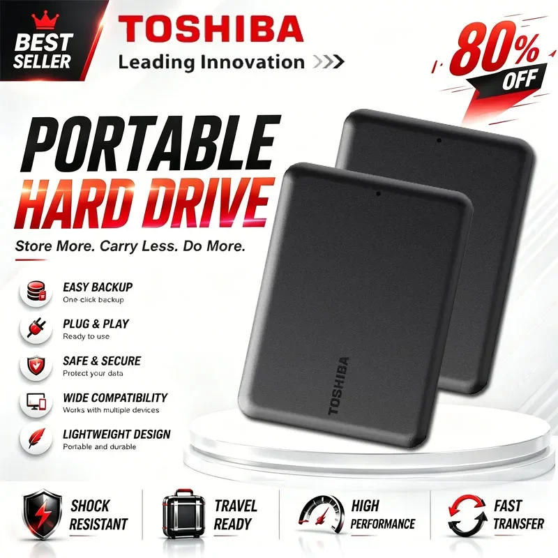 For Toshiba A5 Series Small Black Portable Hard Drive High-Speed USB 3.2 Gen1 500GB/1TB/2TB/4TB Compatible With Mac