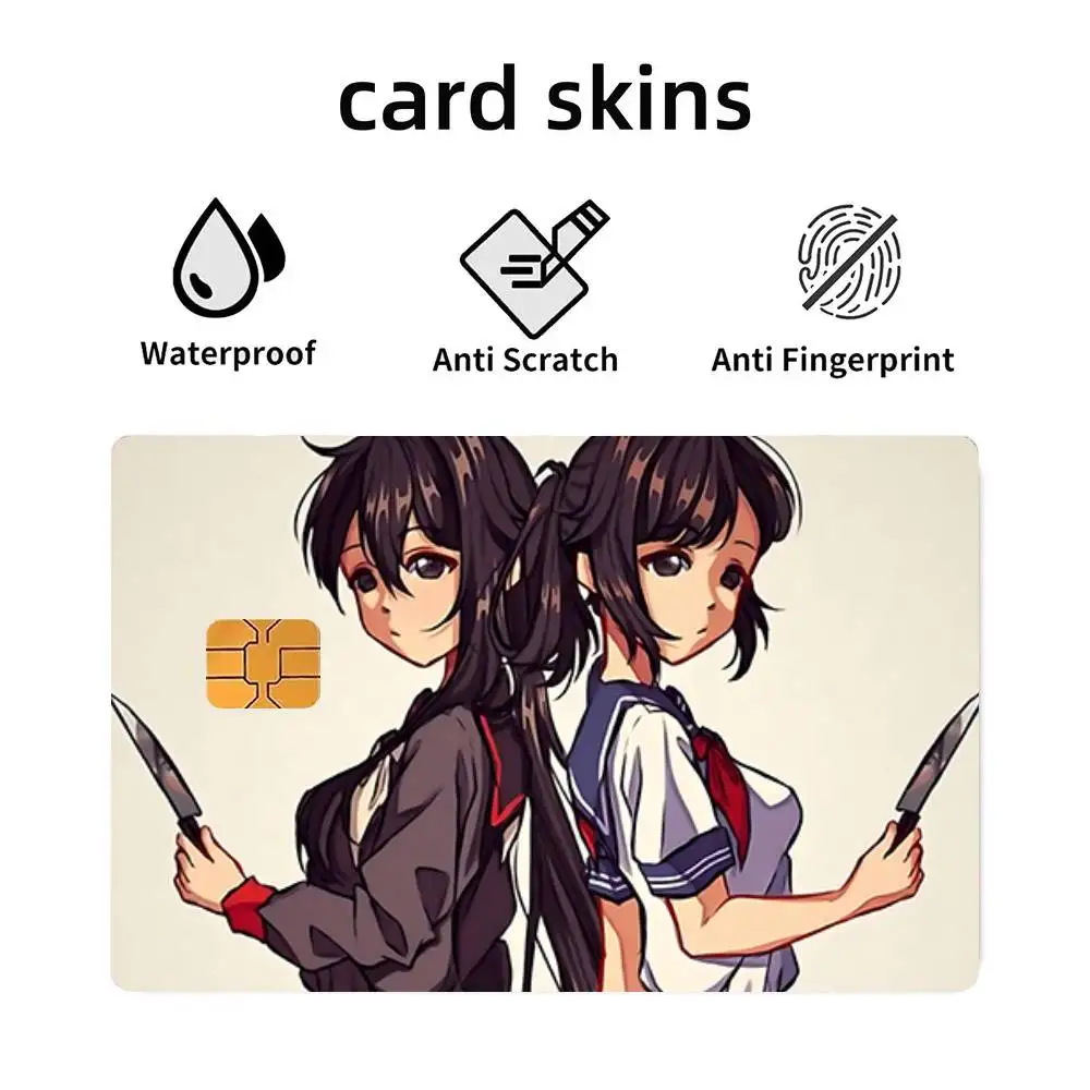 Game Y-Yandere S-Simulator Anime 4pcs 1Set Funny Shell On Off Ultra Thin No Fade Sticker Skin Cover Film For Debit Credit Card