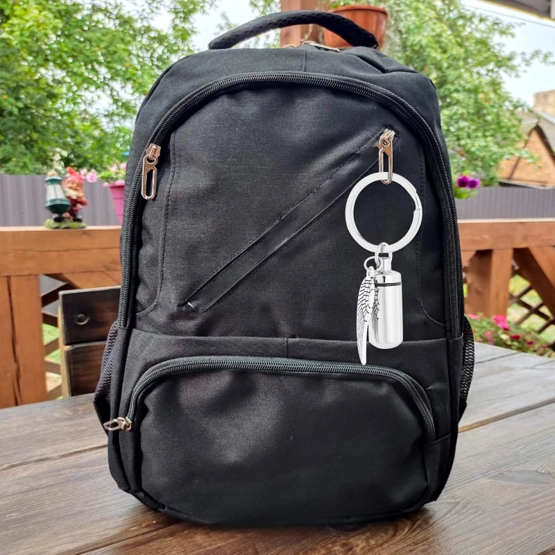 MXME for Creative Cremation Jewelry Urn Keychain for Ashes with Angel Wing Charm Cyli