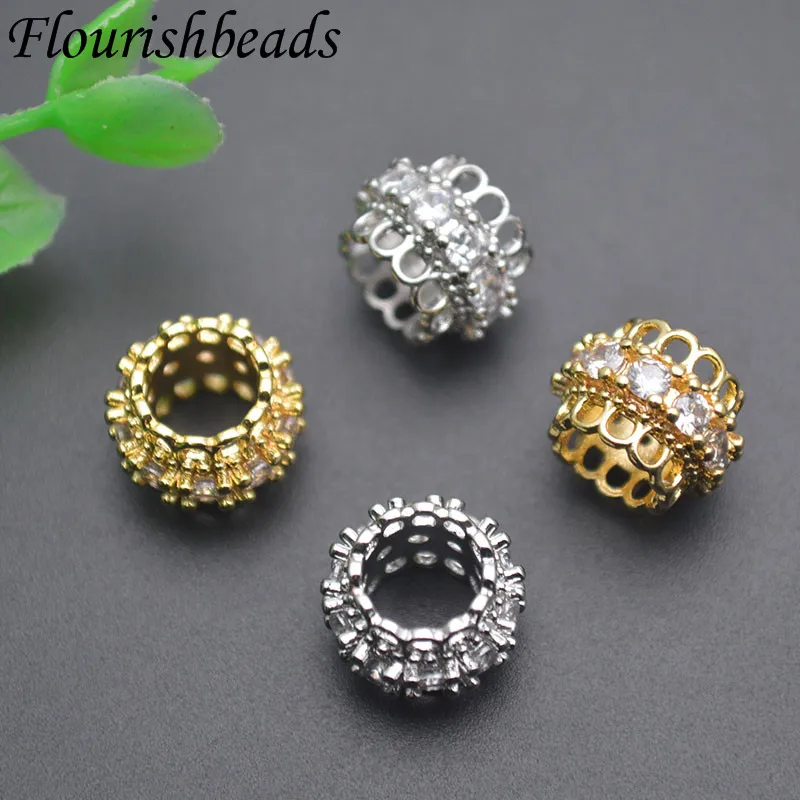 7x10mm Jewelry Findings Paved CZ Beads Round Shape Loose Spacer Beads for DIY Neckalce Bracelet Accessories 30pcs/lot