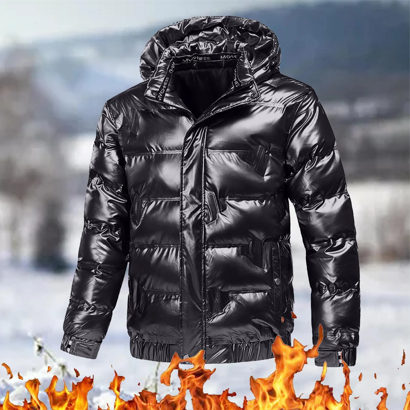 Shiny Parka Winter New WarmThickened Hooded Waterproof Puffer Jacket Coat Solid Casual Streetwear Windproof Outwear Male Parkas