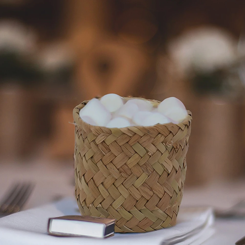 

20Pcs Straw Woven Wedding Candy Boxes Natural Material Candy Holder Party Treat Packaging Box Gift Container Party Favors Holder