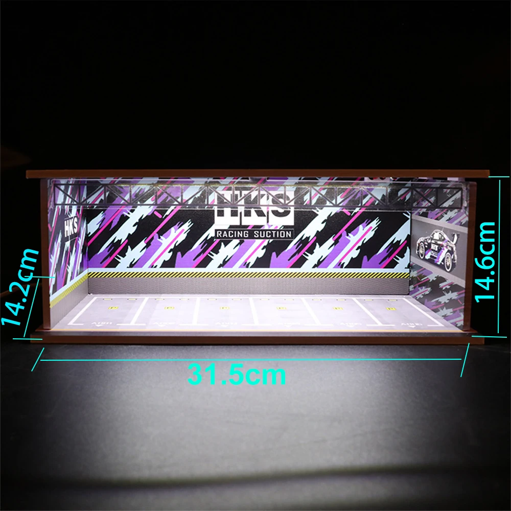 

1/64 Scale Car Diorama with LED Lights, Parking Garage Display Scene for Model Collection Showcase