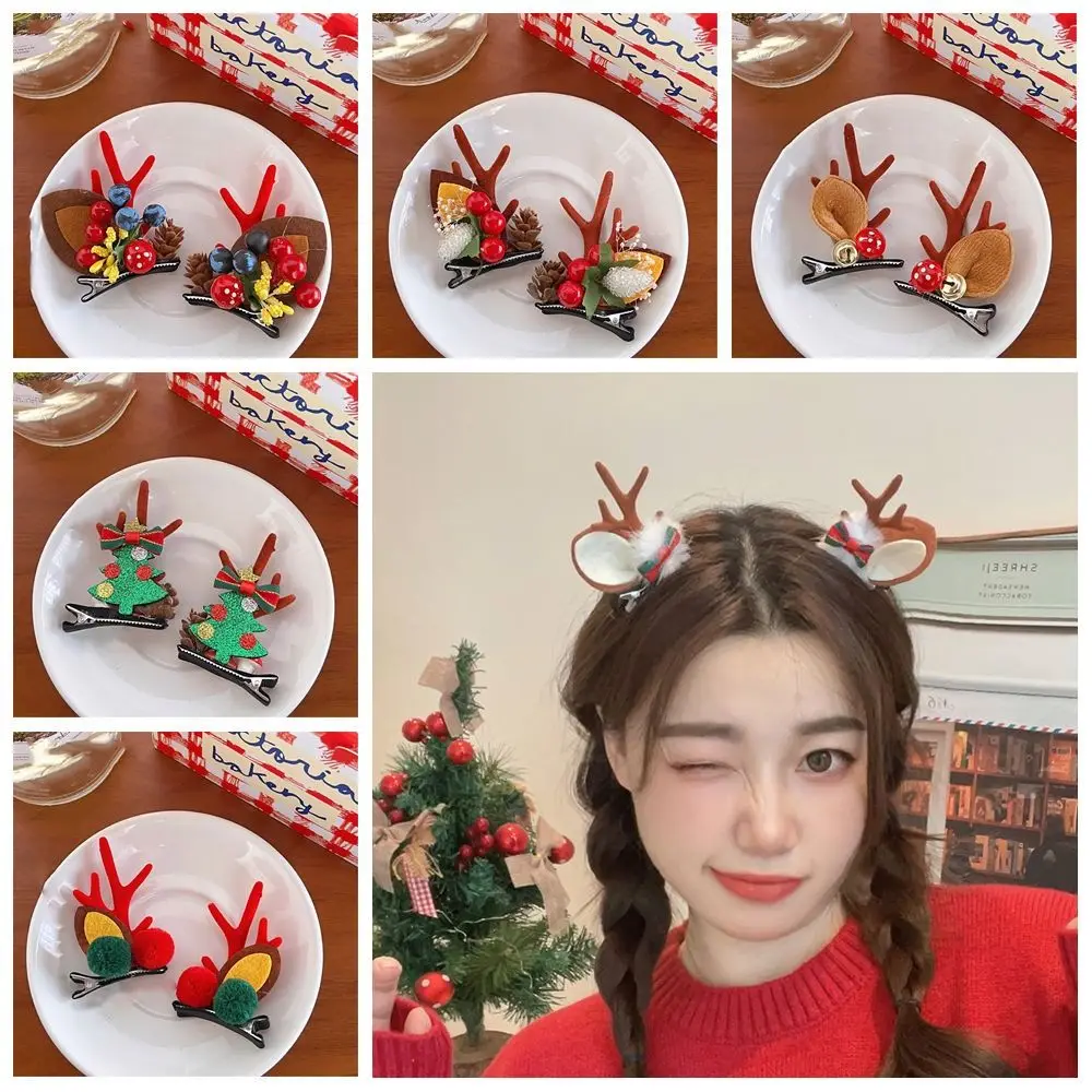 1 pair Bowknot Christmas Hairpin Santa Claus Sequin Children Deer Antler Hair Clip Snowflake Christmas Tree