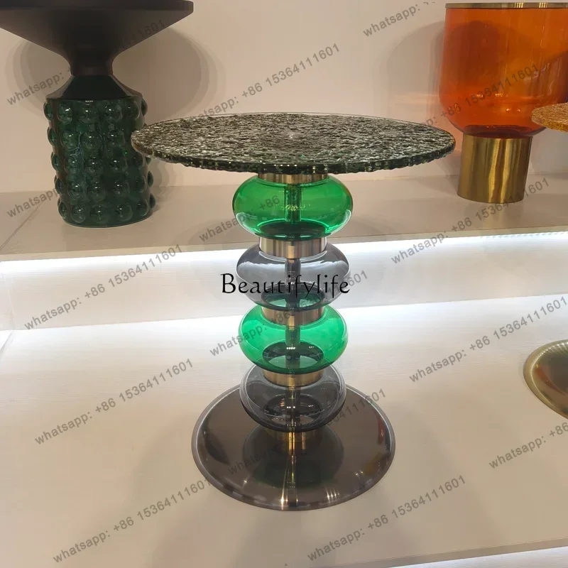LD Light Luxury Modern Art Coffee Table New Water Ripple Round Movable Hotel Small Apartment Corner Table