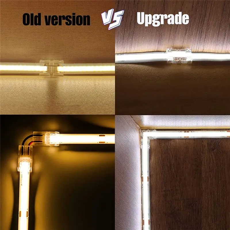 AA63 HOT Gapless 8Mm 2 Pin COB LED Strip Connector 8 Pack And L Shape 2 Pin 8Mm Cob LED Corner 2 Pack Part For 8Mm Cob LED Strip