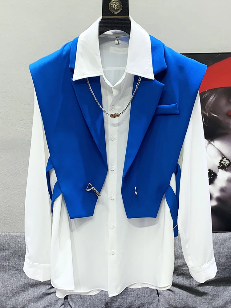 PFHQ 2023 New Niche Design Suit Collar Waistcoat Men\'s Fashion Folding Wear High Quality Original Sleeveless Vest Elegant Jacket