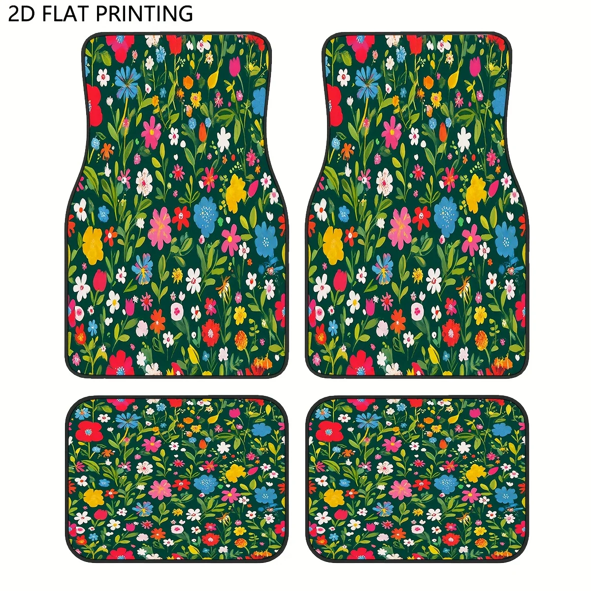 

4pcs Spring Floral Garden Car Floor Mats Compatible For Most, Fit All-Weather Non-Slip Cushioned Auto Interior Carpet With Sprin