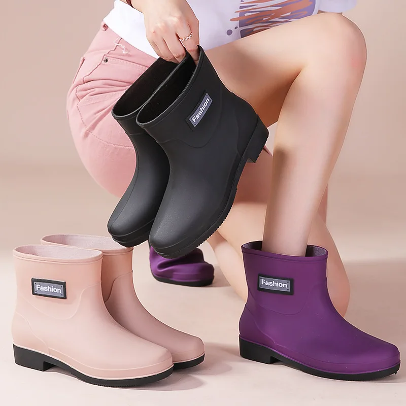 Botas de Lluvia de Media Pantorrilla para Mujer, Suela Suave, Antiolor, Antideslizantes para Cocina, Botas de Trabajo Cómodas, Botines Cálidos para Primavera y Otoño