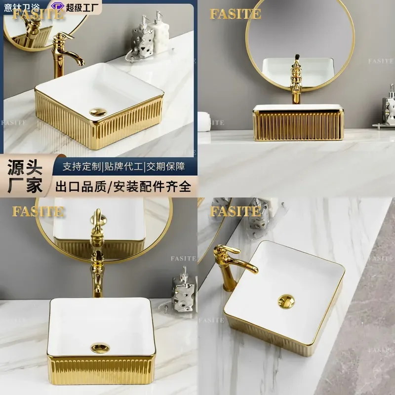 For Bathroom Counter Ceramic Art Basin Electroplated Gold Silver Wash Basin Chinese Southeast Asian Style Home Decor Sink