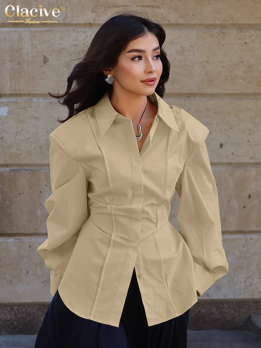 

Clacive Fashion Loose White Cotton Office Women' Shirt 2026 Spring Lapel Long Sleeve Blouse Elegant Classic Top Female Clothing