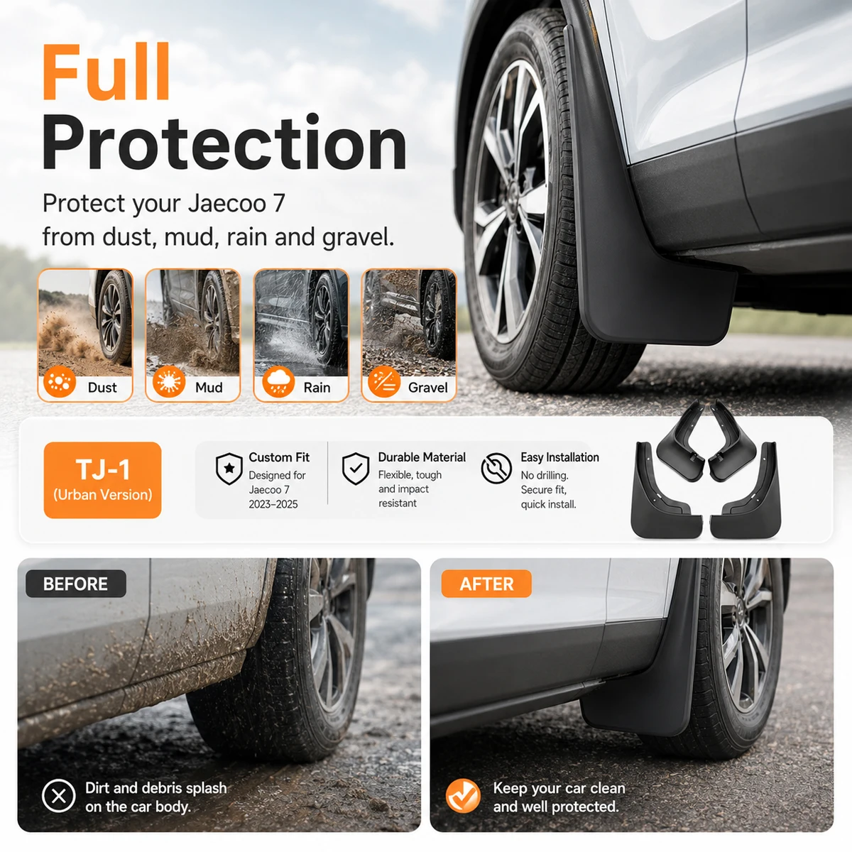 Yitong Fit For Jaecoo 7 2023-2025 Mud Flaps 4PCS Splash Guards Fender Protector All Weather Mudguards Exterior Accessories