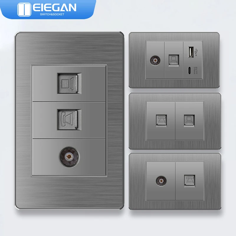 ELEGAN 118mm*74mm Grey PC Drawing Panel Brazil Standard Series Combination Socket Switch Universal Wall Computer TEL TV Socket