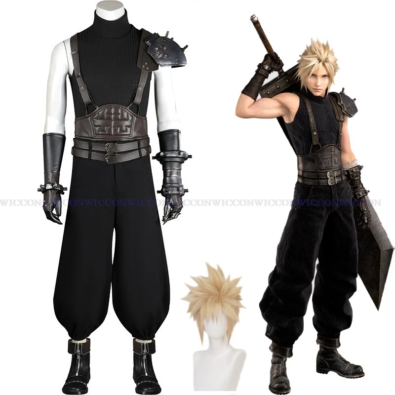 Final Fantasy VII Rebirth Nuvem Strife Cosplay Traje com Peruca, Uniformes de Jogo Anime, Sapatos, Halloween, Roupa de Carnaval