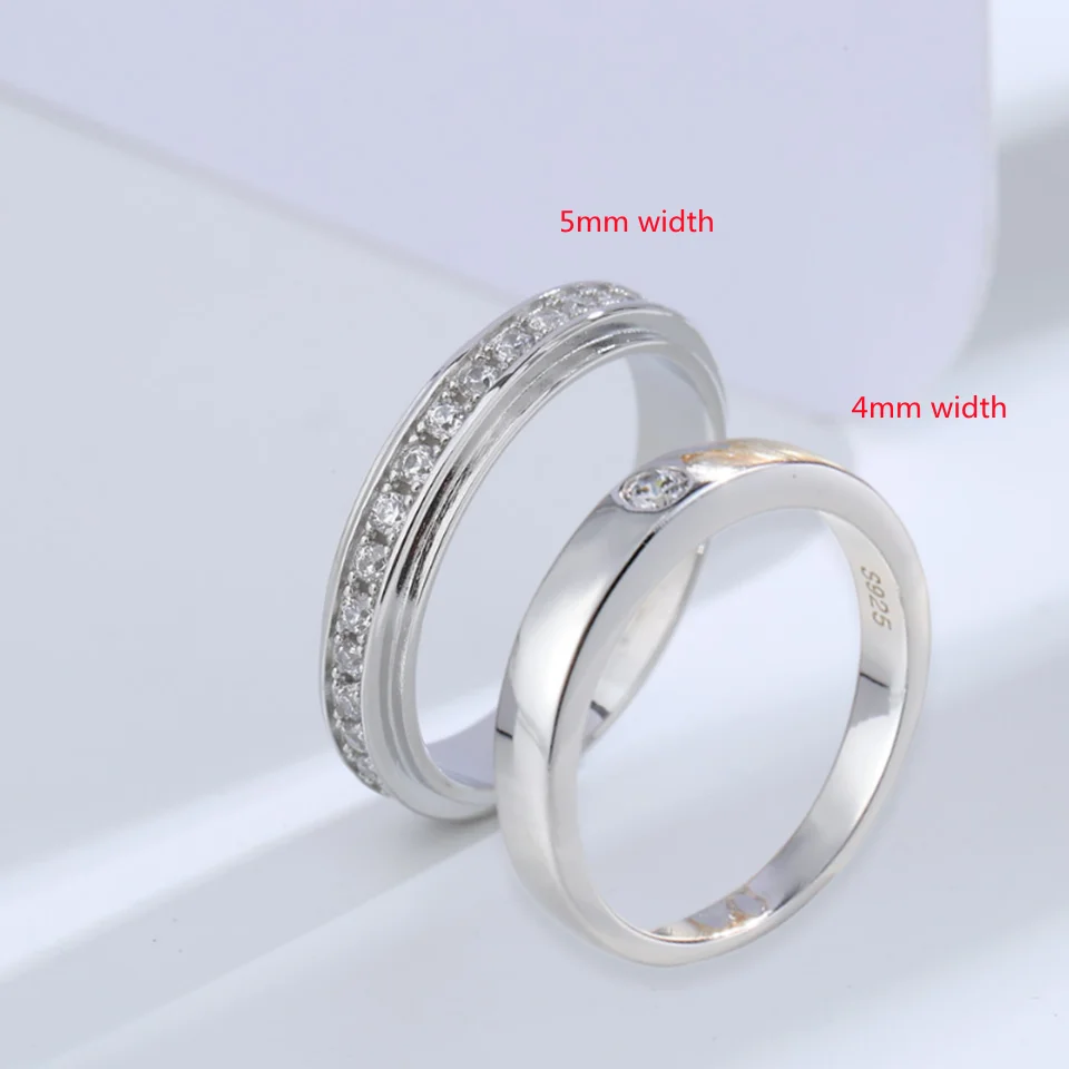 Buyee 925 Sterling Silver Couples Ring Sets White Zircon Sweet Lovers Ring for Women Men Classic Wedding Fine Jewelry Circle