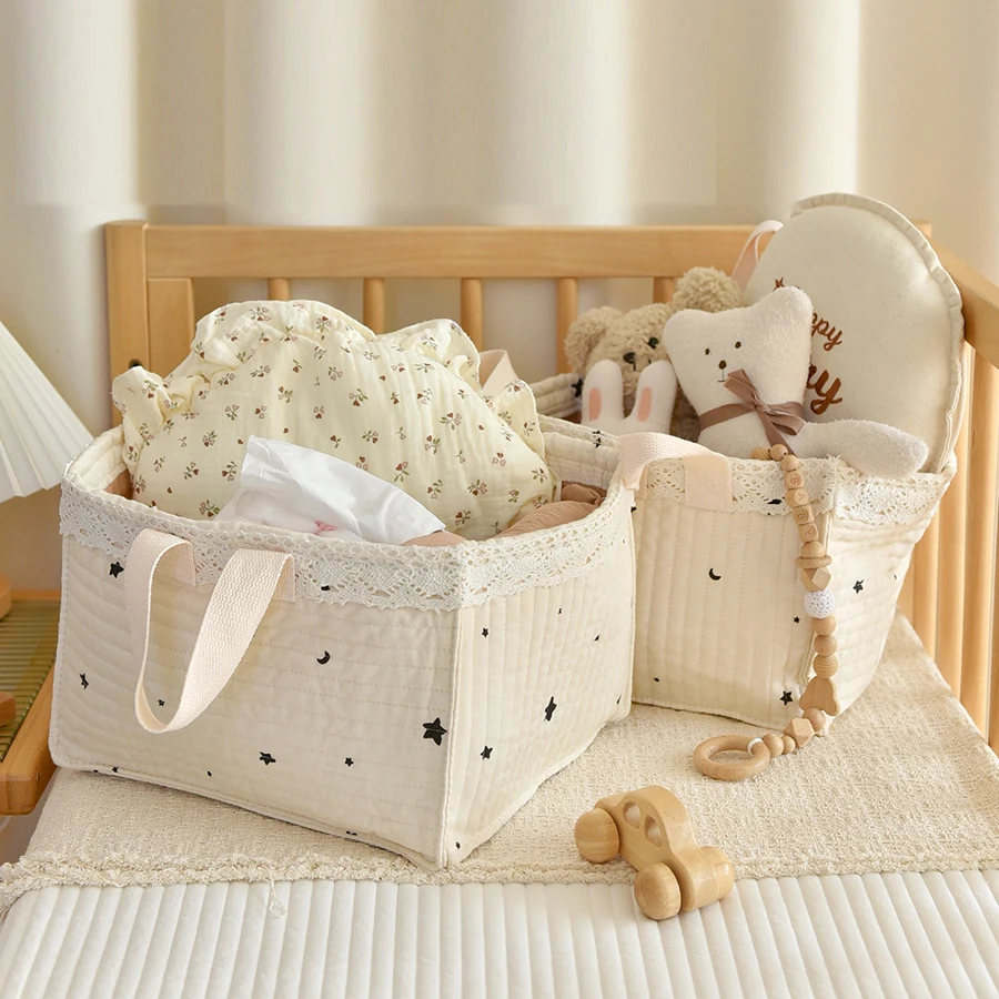 

Kindergarten Baby Bedside Tote Bag Large Capacity Cotton Toy Storage Basket with Handles Multipurpose Organizer for Toddlers