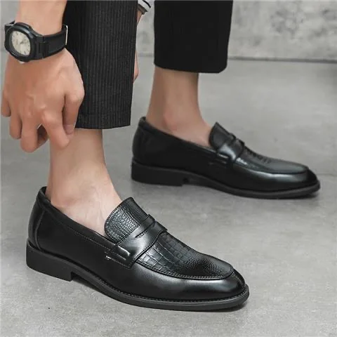 Luxury Men Casual Low Heel Color Blocked Loafers Slip on Fashion Moccasins Brand Leather Shoes Evening Dress Business All-match