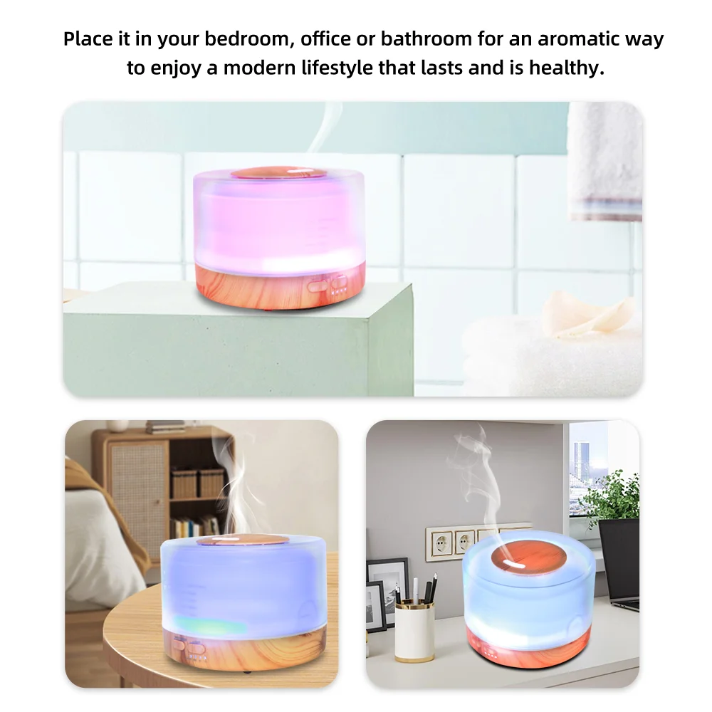 500mL Ultrasonic Aromatherapy Diffuser with 7-Color Mood Lights & 6 Pure Essential Oils Set for Home Relaxation & Humidification