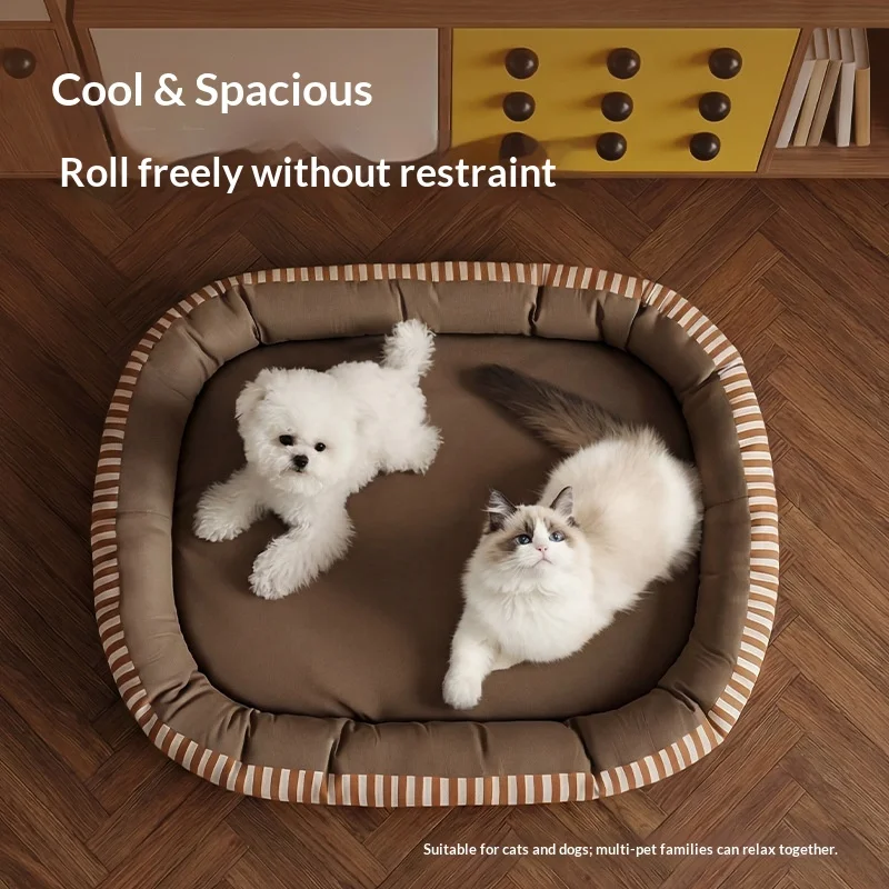 Cama Ovalada para Mascotas con Rayas Oxford para Perros y Gatos, para Todas las Estaciones, Lavable, Cálida y Duradera, Fácil de Limpiar
