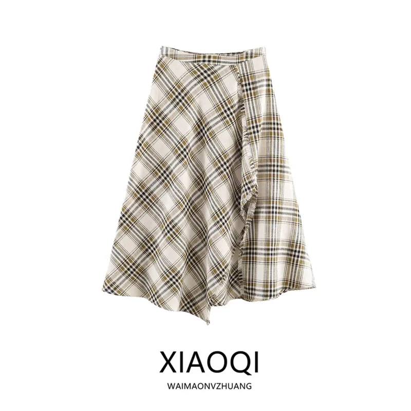 

Spring 2026 High Waist Asymmetric Plaid Skirt Women's Fashion Versatile New Arrival Spring/Summer Collection 7354100