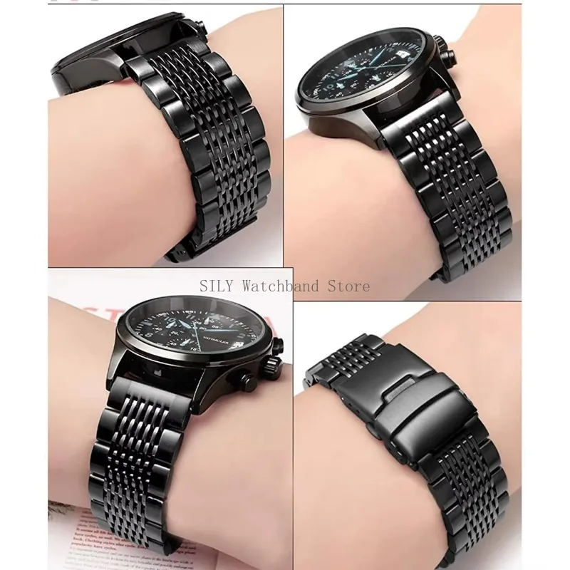 Solid Deployment Buckle Diving Watch Band Stainless Steel Mesh Bracelet Brushed Polished Business Straps Wristbelt 18/20/22/24mm image 6