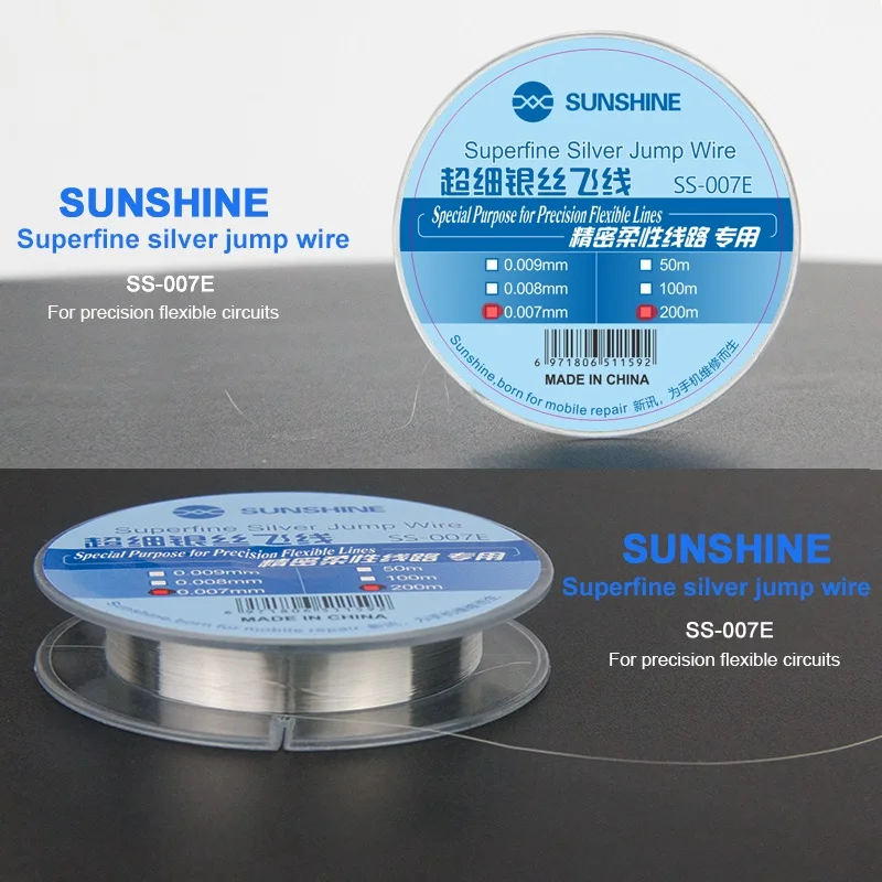 SUNSHINE SS-007E 0.007mm 0.009mm Jump Wire Silver Fly Line Flexible Circuit RELIFE RL-14LA RT-14A RT-14S Tweezers For Repair