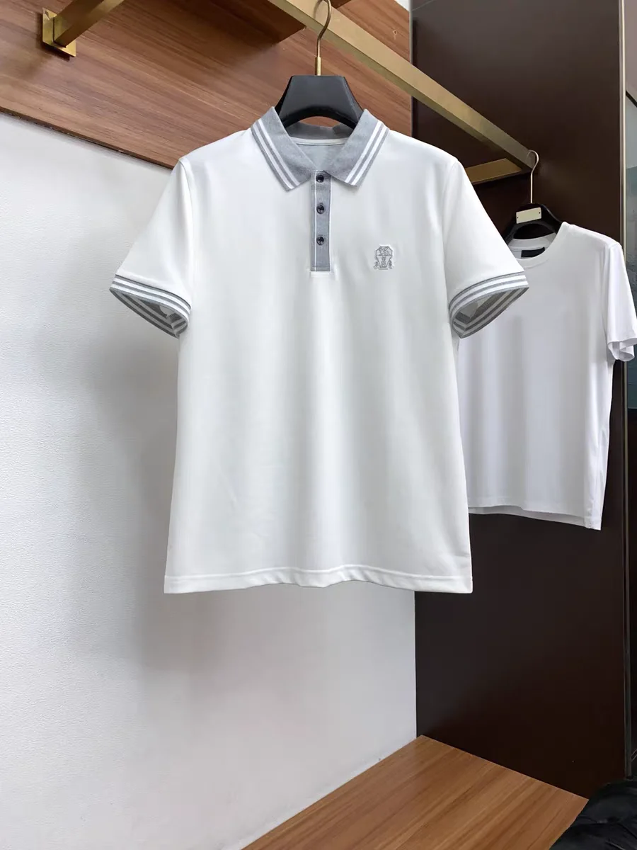 

Итальянская мужская модная деловая повседневная рубашка с коротким рукавом, вышивкой, отложным воротником, влагоотводящая, приталенного кроя