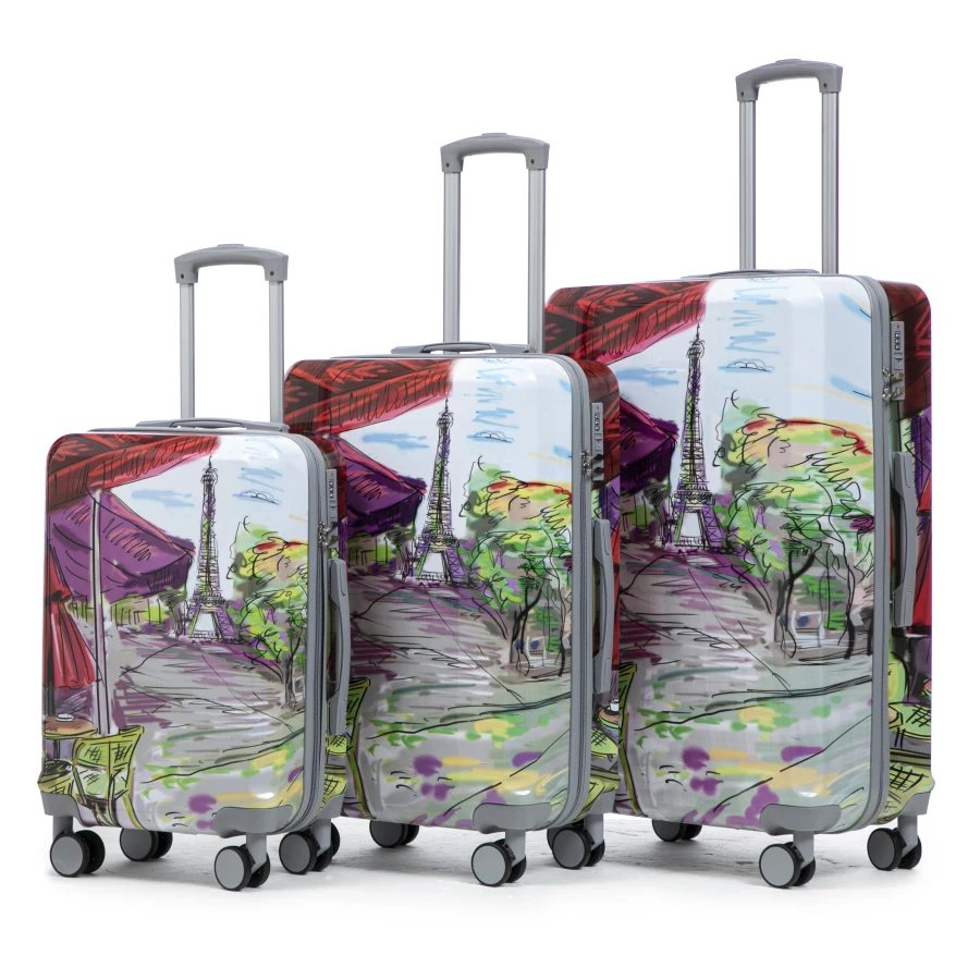 

Carry on suitcase set for travel: 20/24/28 PC spinner wheel luggage with printed pattern, coffee and iron tower color, combinat