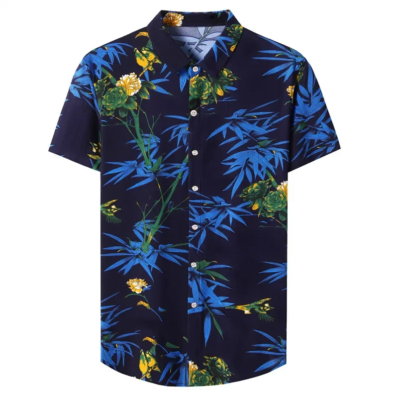 New Summer Men\'s Flower Animal Pattern Short sleeved Shirt Top