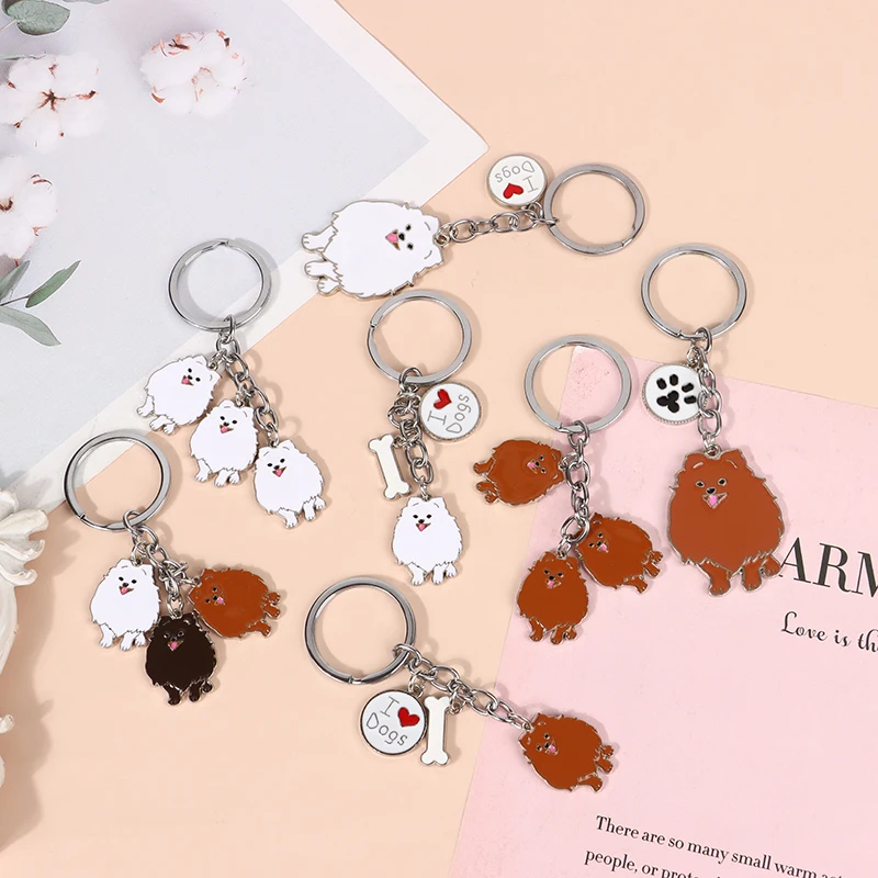 Lovely Pomeranian Dog Key Chains Charm Pet Dogs Bag Charms Pendant Car Keyring Ornaments Gifts