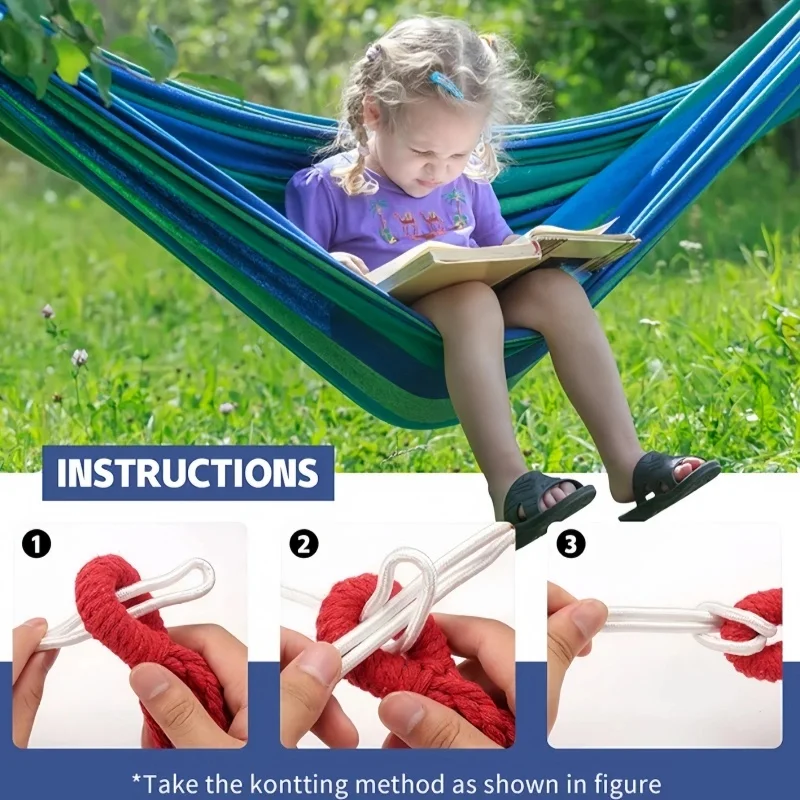 أرجوحة قماشية خارجية أرجوحة مزدوجة لشخص واحد بخطوط ملونة وعصا منحنية من البوليستر مضادة للانزلاق متينة لحديقة الفناء #5