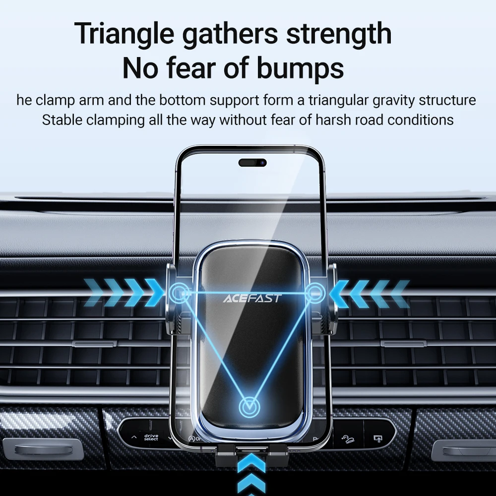 ACEFAST Универсальный электрический держатель для телефона на солнечной энергии в автомобиле для iPhone 16/15/14 Pro Max, зажим для вентиляционного отверстия, кронштейн для мобильного телефона