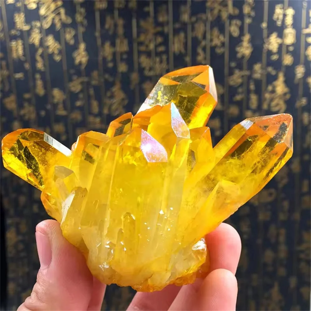 

Natural Stone Contain Irregular Cracks And Small Gaps Citrine Cluster Electroplated Colo Crystal Raw Stone Hand craft Deco