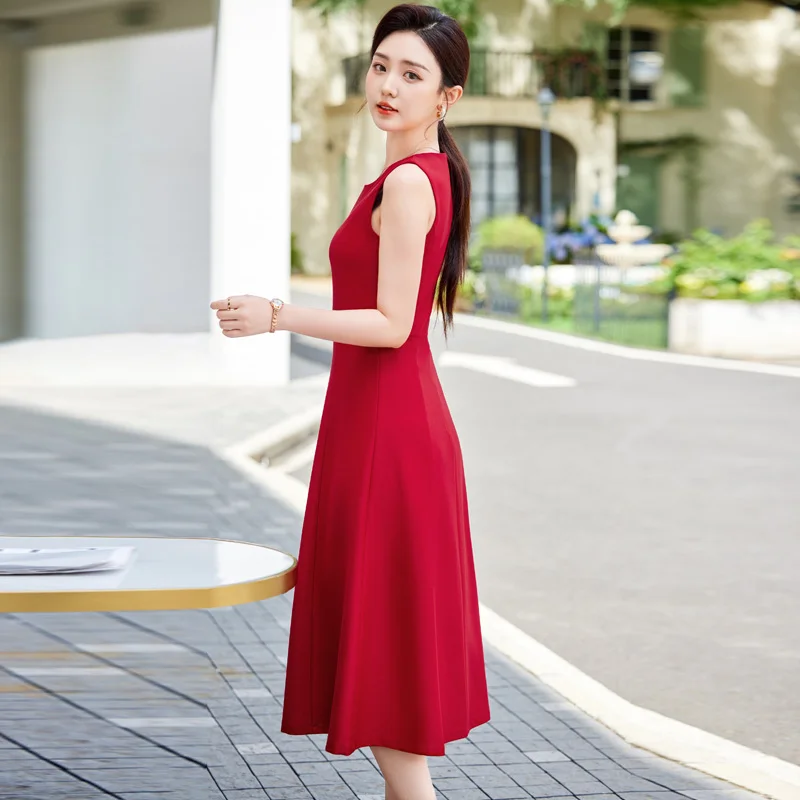 NAVIU Summer Autumn Dress Women 2024 Elegant Office Lady Elegant Dress Women Clothing Sleeveless O Neck Slim A LINE Dresses