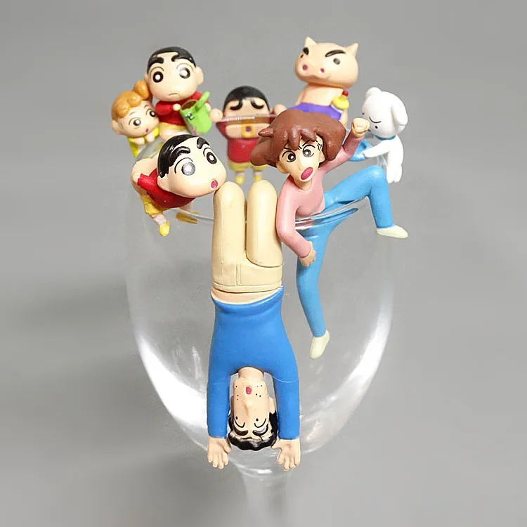 New 7 Pcs/set Crayon Shin-chan Anime Figures Nohara Shinnosuke Cup Hanging Q Version Tabletop Mug Rim Action Figure Gift Toy