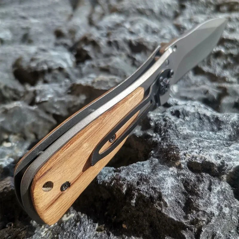 1pc, stainless steel wooden handle knife, high hardness pocket easy to carry fruit knife, outdoor camping hiking special