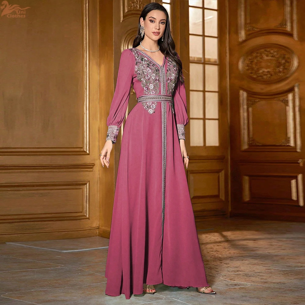 عبايات رمضان دبي للنساء فستان ماكسي إسلامي مطرز قفطان تركي رداء عربي عيد جلابة المغرب فيستدوس #4