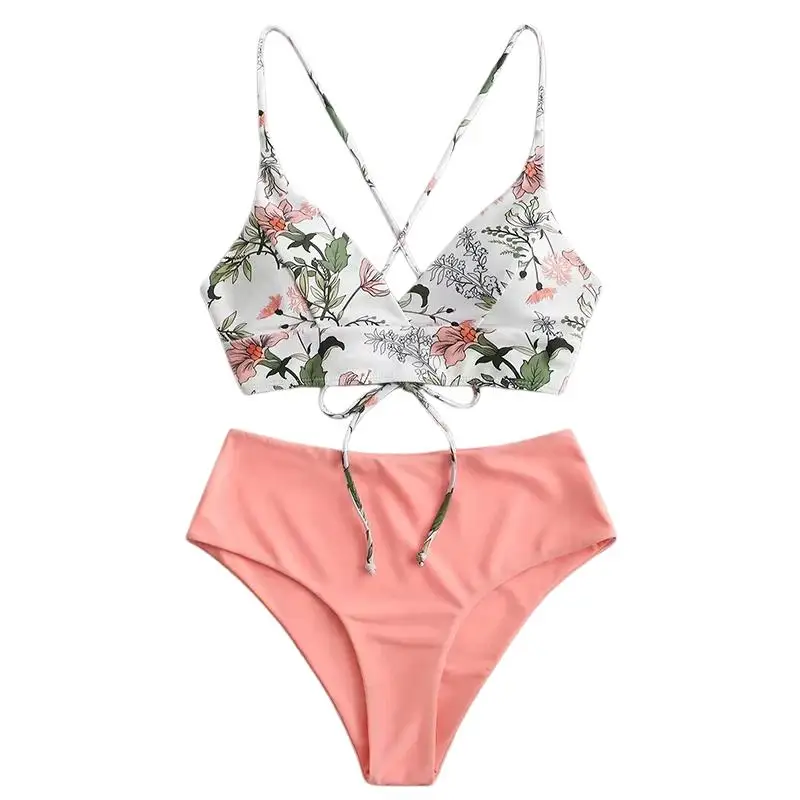 Woman Swimsuits Print Bikini Set Sexy Backless Bandage High Cut Thong Split Swimsuit 2026 New Trendy Bathing Suit Two Piece Sets