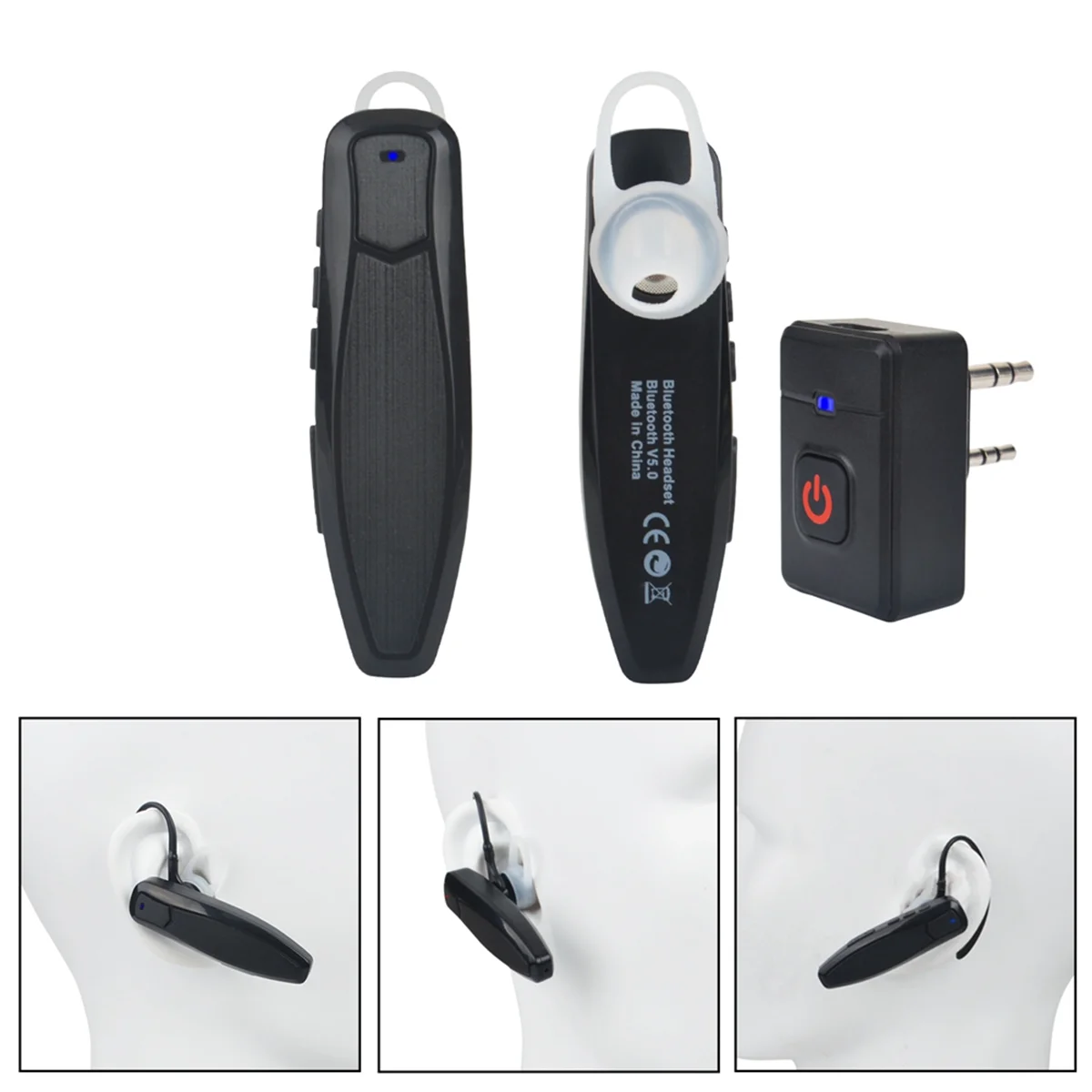 Walkie Talkie Wireless Bluetooth PTT Headset Earpiece Hands-Free K Plug for Microphone Headset Adapter