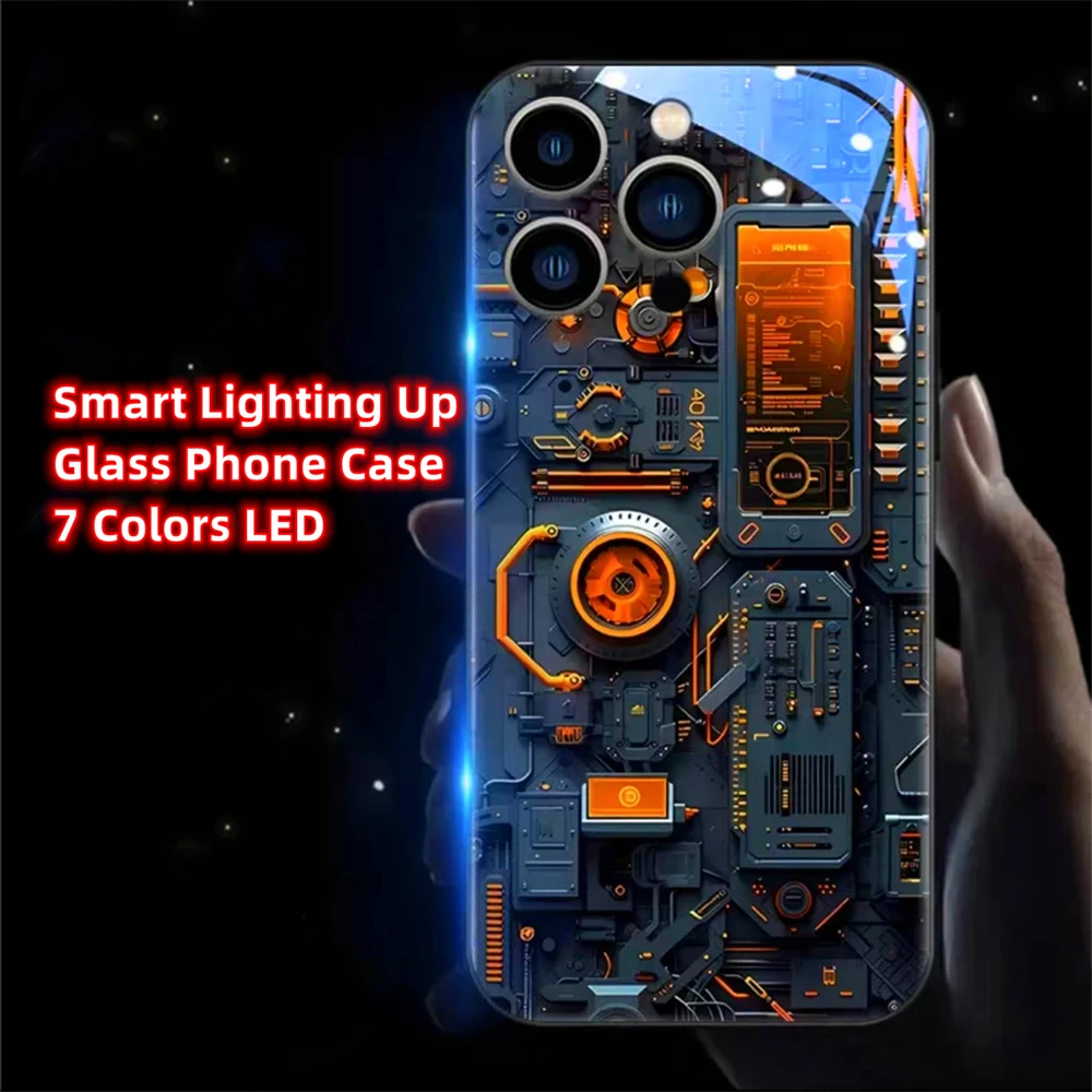 

Punk PCBA Design Sound Control LED Flash Cases Luminous Glass Cover For iPhone 16 E 15 14 13 12 11 Pro Max X XR XS Plus SE2020