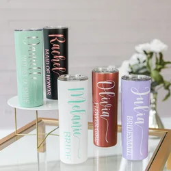 Custom Tumbler With Straw, 20oz Straight Tumbler, Stainless Water Bottle, Bridesmaid Gift Wedding Decor, Bachelorette Party Gift
