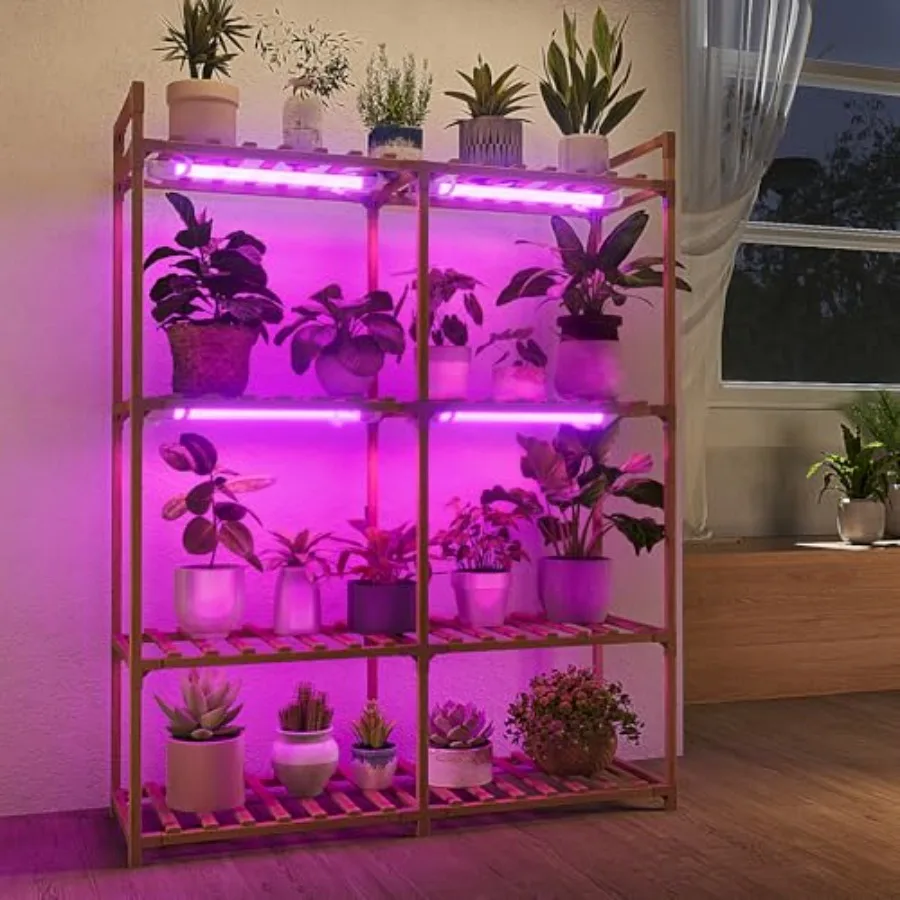 

Plant Stand with Grow Lights for Indoor Plants Wood Plant Shelf 4 Tier Large Flower Stand for Mutiple Plant Holder Rac