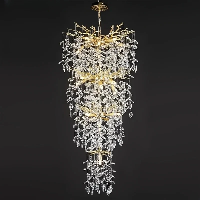 Crystal Chandelier Gold Tree Branch Chandelier Modern Large Chandelier Staircase Living Room Lobby Decorative Lights