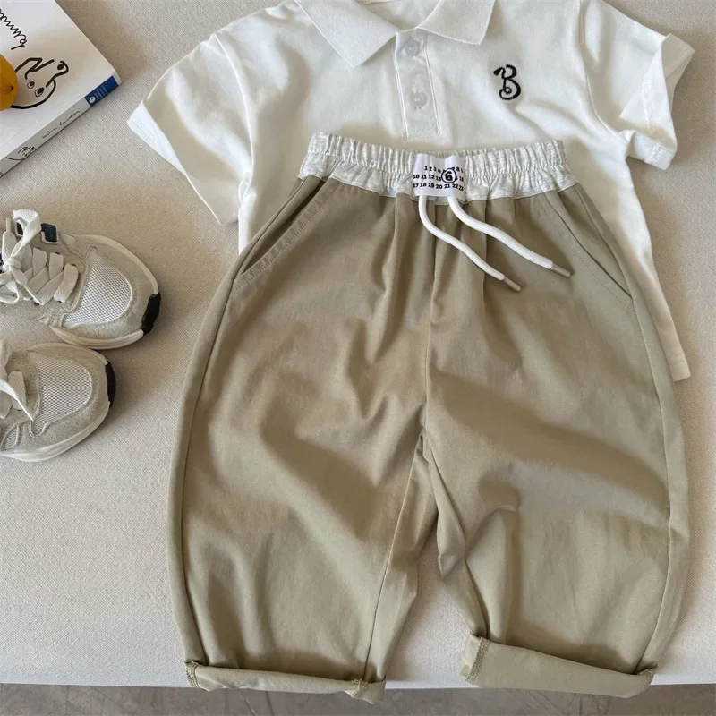 

2025 summer color contrasting light and wide-leg trousers for boys girls baby elastic casual trousers tide Children's trousers