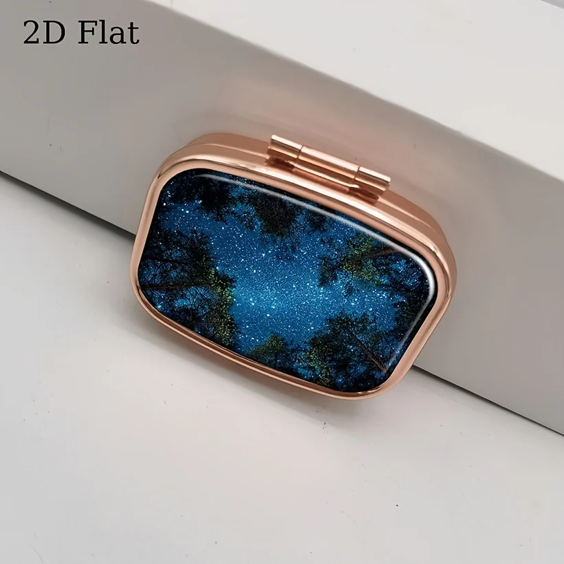 Starry Night Pine Tree Pill Box, Flat Portable Metal Storage Box, Suitable for Vitamins, Fish Oil, Pills, and Small Candies, Cute Decorative Mini Storage Box, Suitable for Handbags