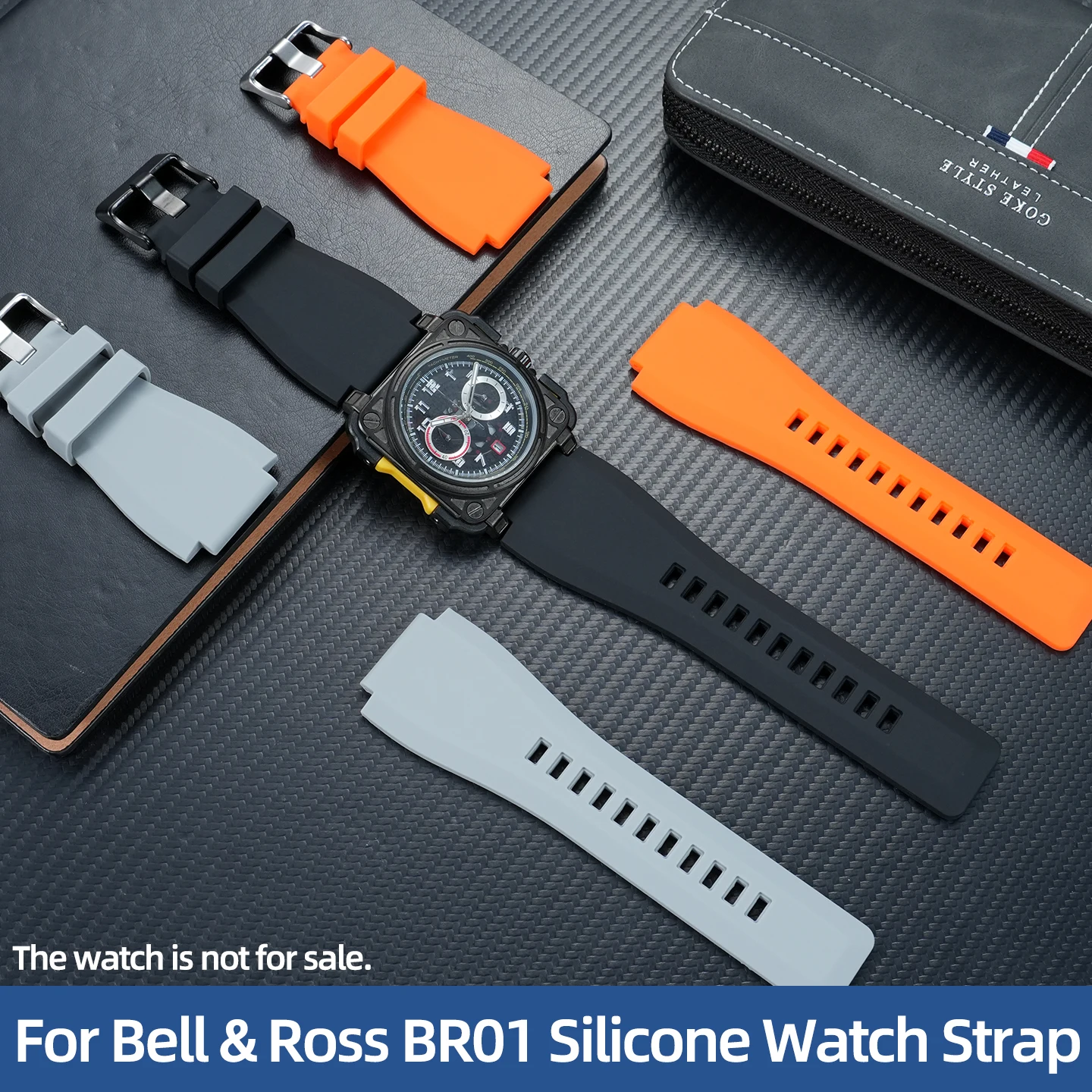 Sports Waterproof Silicone Watch Strap For Bell & Ross BR01 BR03 BR0392 Rubber Watch Band Convex Mouth 24mm Men Soft Wristband