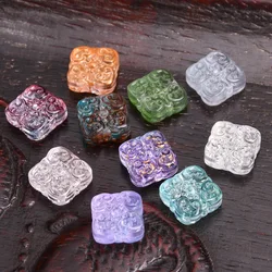 10pcs Square Shape 14mm Handmade Embossment Lampwork Glass Loose Beads For Jewelry Making DIY Bracelet Crafts Findings