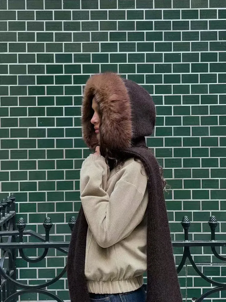 High-End Women's Faux Fur Effect Scarf Hat Winter New Arrival Ele Ethnic Sle Stage Costume Accory by ZA2025